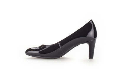 GABOR 91.410.77 MEDIUM HEEL COURT SHOE - BLACK PATENT
