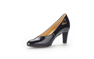 GABOR 91.410.77 MEDIUM HEEL COURT SHOE - BLACK PATENT