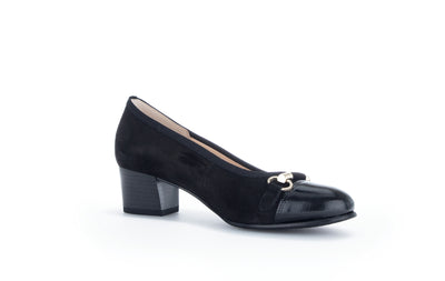 GABOR - 92.223.47 LOW BLOCK HEEL COURT SHOE - BLACK
