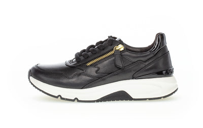 GABOR 96.898.37  ROLLING SOFT LACED SHOE WITH SIDE ZIP - BLACK LEATHER