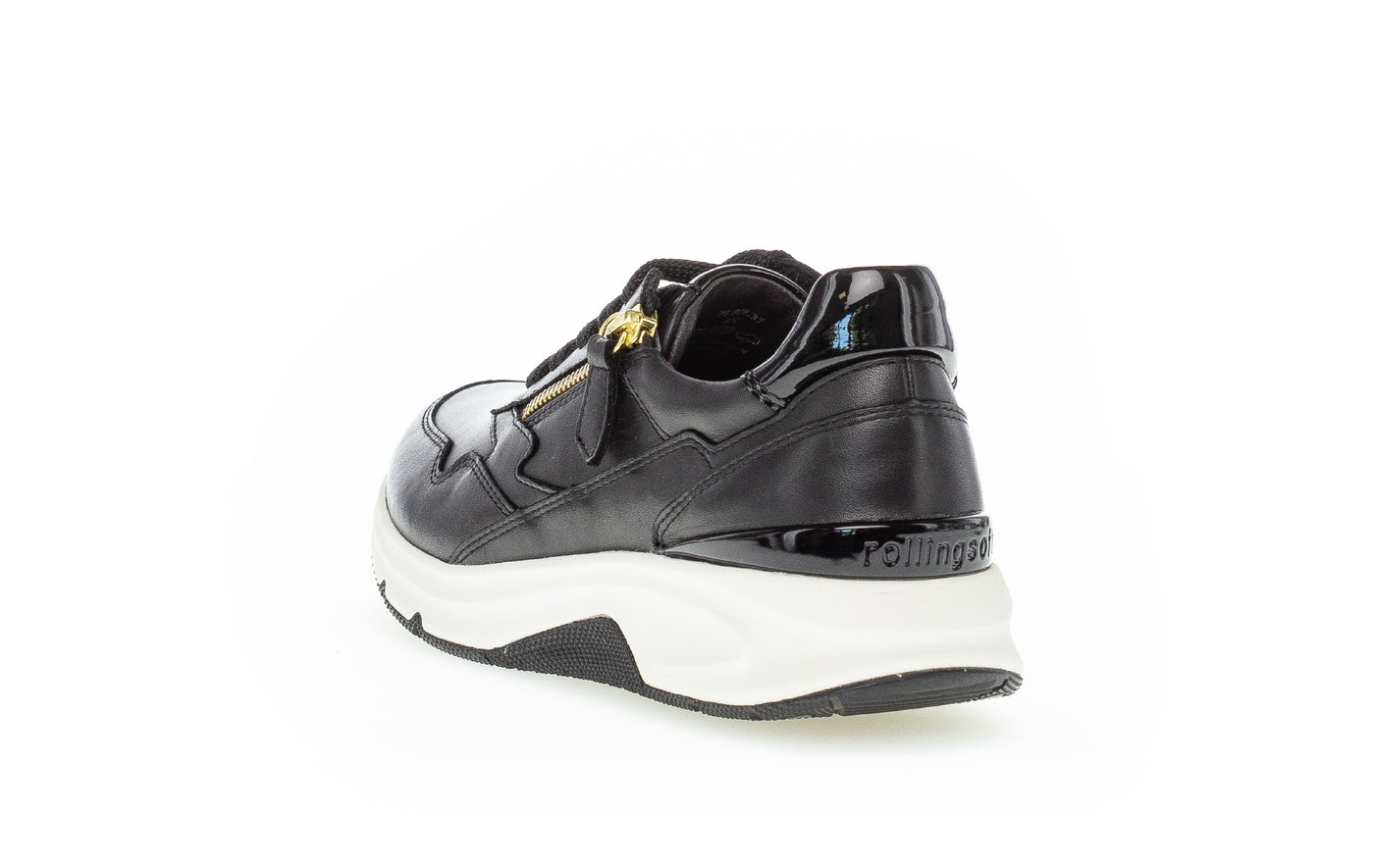 GABOR 96.898.37  ROLLING SOFT LACED SHOE WITH SIDE ZIP - BLACK LEATHER