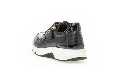 GABOR 96.898.37  ROLLING SOFT LACED SHOE WITH SIDE ZIP - BLACK LEATHER