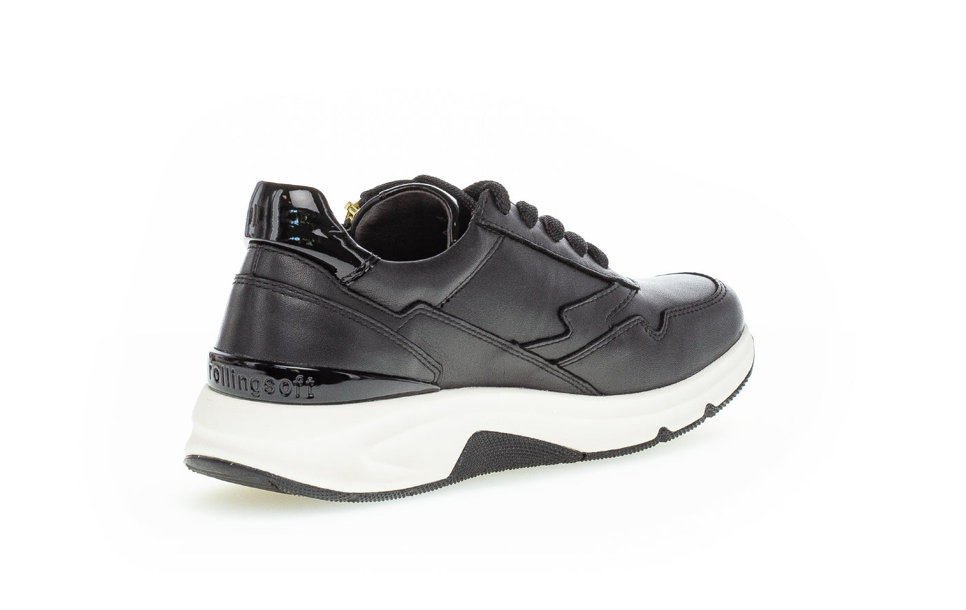 GABOR 96.898.37  ROLLING SOFT LACED SHOE WITH SIDE ZIP - BLACK LEATHER