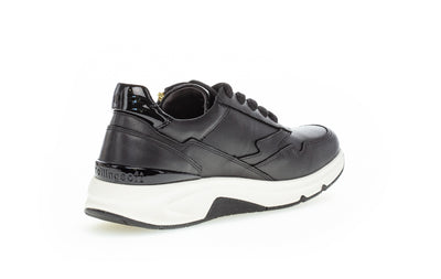 GABOR 96.898.37  ROLLING SOFT LACED SHOE WITH SIDE ZIP - BLACK LEATHER