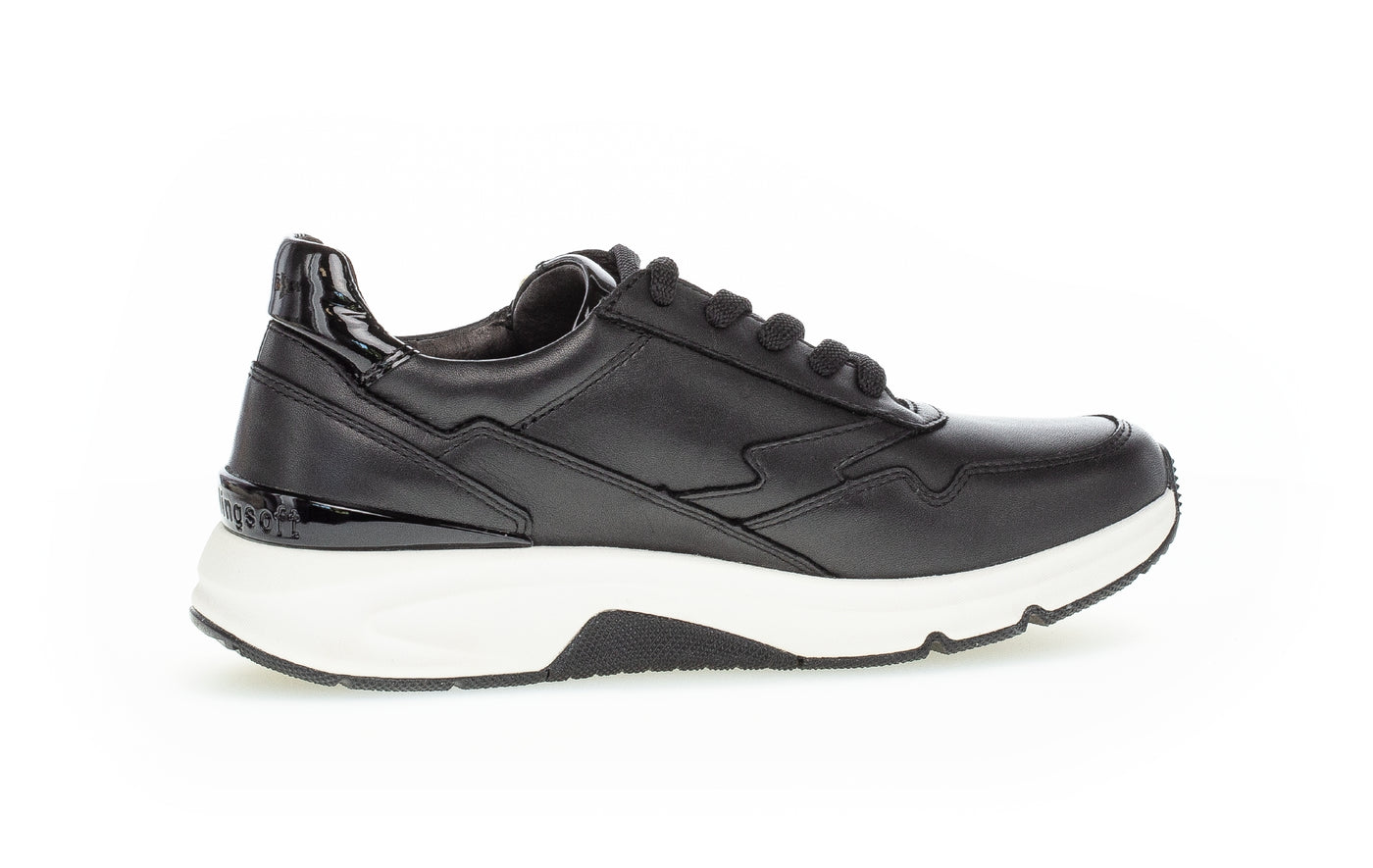 GABOR 96.898.37  ROLLING SOFT LACED SHOE WITH SIDE ZIP - BLACK LEATHER