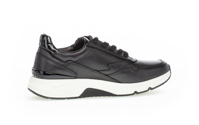 GABOR 96.898.37  ROLLING SOFT LACED SHOE WITH SIDE ZIP - BLACK LEATHER