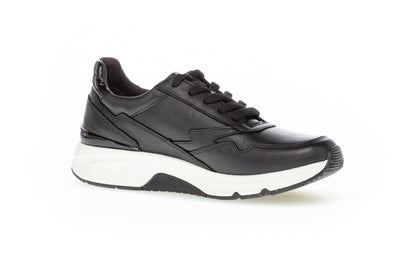 GABOR 96.898.37  ROLLING SOFT LACED SHOE WITH SIDE ZIP - BLACK LEATHER