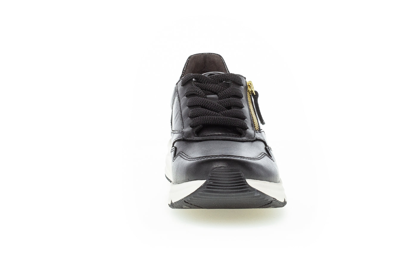 GABOR 96.898.37  ROLLING SOFT LACED SHOE WITH SIDE ZIP - BLACK LEATHER