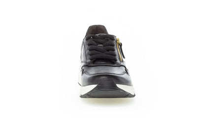 GABOR 96.898.37  ROLLING SOFT LACED SHOE WITH SIDE ZIP - BLACK LEATHER