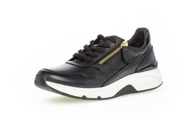 GABOR 96.898.37  ROLLING SOFT LACED SHOE WITH SIDE ZIP - BLACK LEATHER