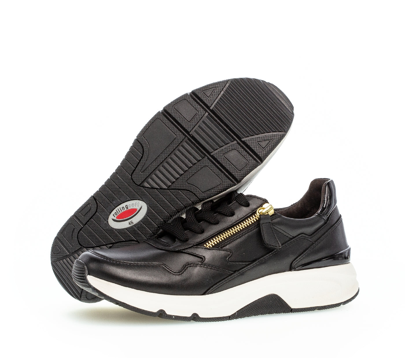 GABOR 96.898.37  ROLLING SOFT LACED SHOE WITH SIDE ZIP - BLACK LEATHER
