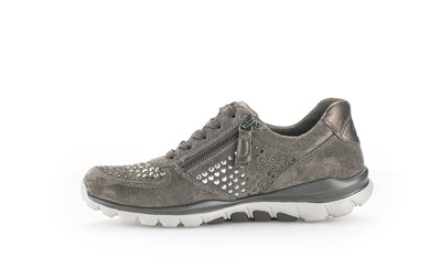 GABOR - 96.968.30 DOUBLE ZIP LACED WALKING SHOE WITH STUD DETAI - GREY SUEDE