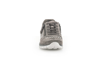 GABOR - 96.968.30 DOUBLE ZIP LACED WALKING SHOE WITH STUD DETAI - GREY SUEDE