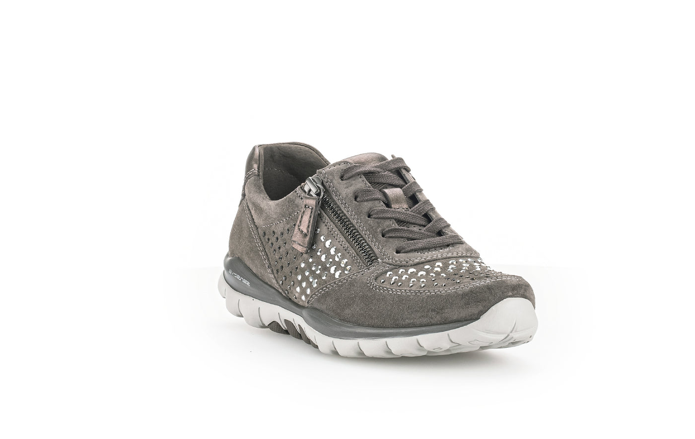 GABOR - 96.968.30 DOUBLE ZIP LACED WALKING SHOE WITH STUD DETAI - GREY SUEDE