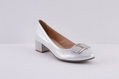 BIOECO - 5632 LOW HEEL COURT SHOE - SILVER