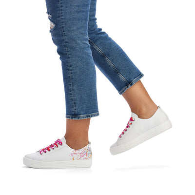 REMONTE - D0900-82- FLAT FASHION LACED SHOE - WHITE MULTI