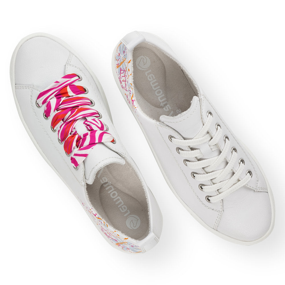 REMONTE - D0900-82- FLAT FASHION LACED SHOE - WHITE MULTI