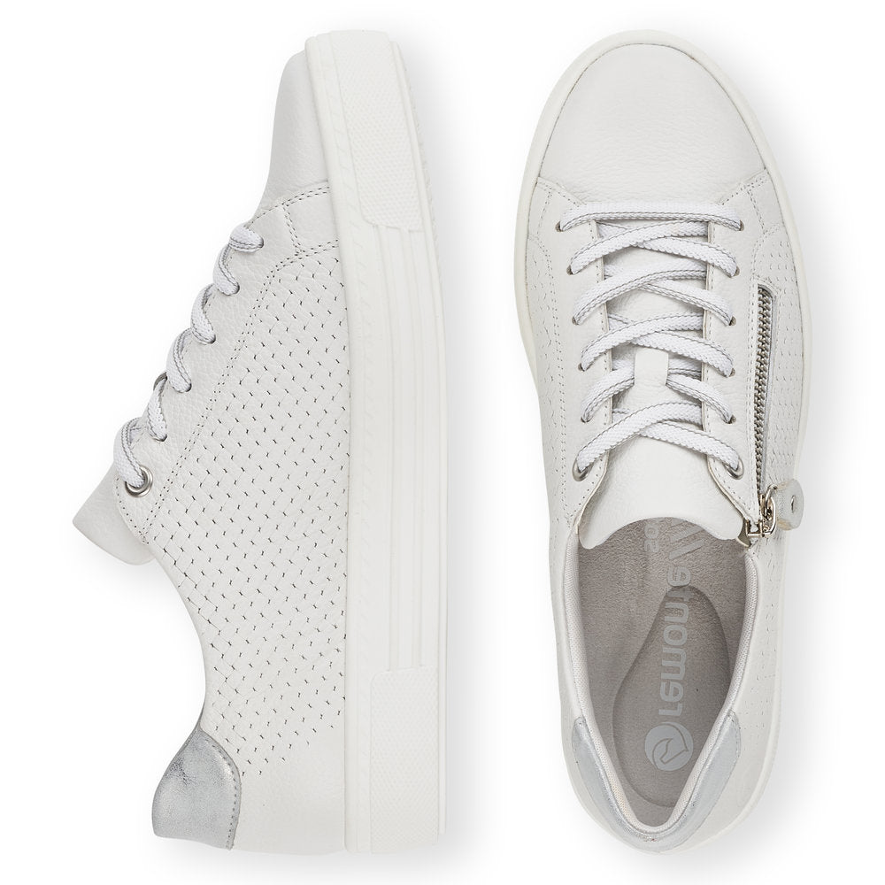 REMONTE D0916-80 - FLAT LACED/ZIP FASHION SHOE - WHITE