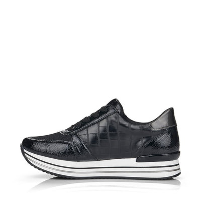 REMONTE - D1300-03 LACED FASHION SHOE WITH SIDE ZIP - BLACK PATENT MIX