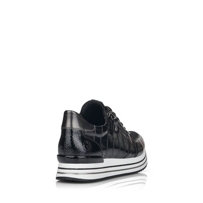 REMONTE - D1300-03 LACED FASHION SHOE WITH SIDE ZIP - BLACK PATENT MIX