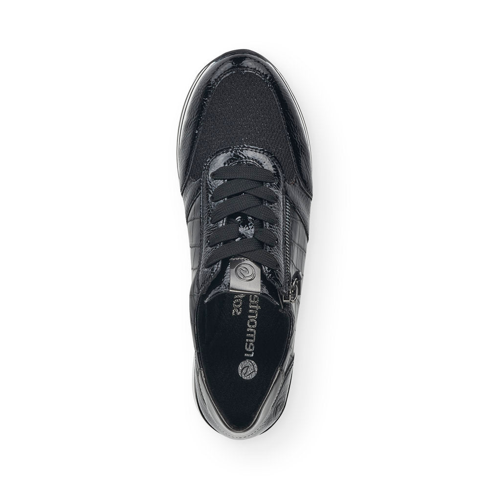 REMONTE - D1300-03 LACED FASHION SHOE WITH SIDE ZIP - BLACK PATENT MIX