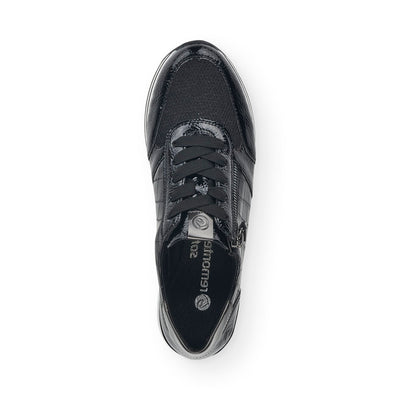 REMONTE - D1300-03 LACED FASHION SHOE WITH SIDE ZIP - BLACK PATENT MIX