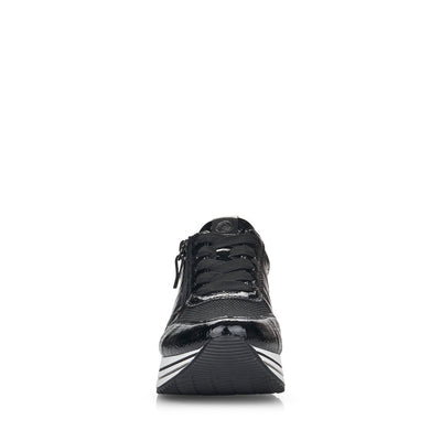 REMONTE - D1300-03 LACED FASHION SHOE WITH SIDE ZIP - BLACK PATENT MIX