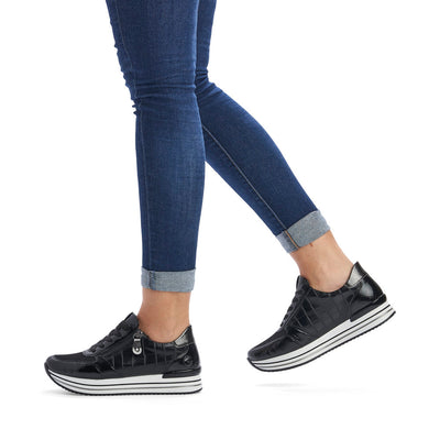 REMONTE - D1300-03 LACED FASHION SHOE WITH SIDE ZIP - BLACK PATENT MIX