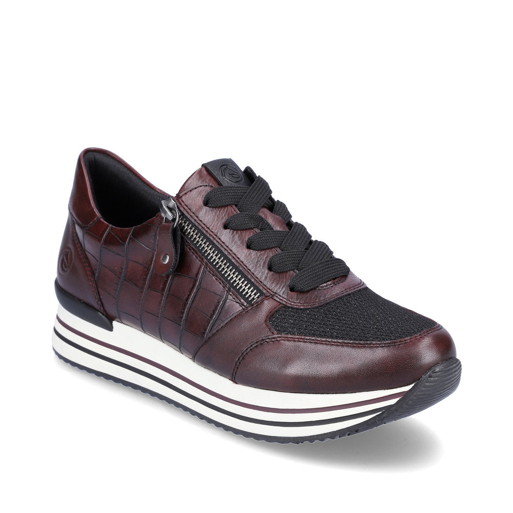 REMONTE - D1300-35 LACED FASHION SHOE WITH SIDE ZIP - BURGANDY