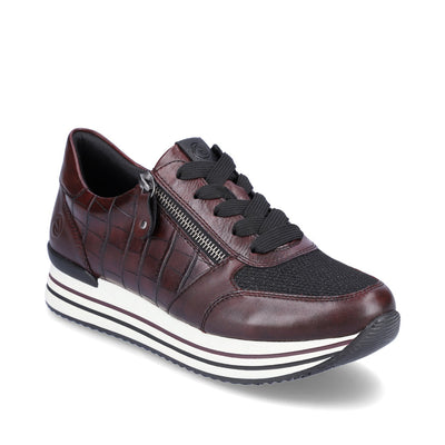 REMONTE - D1300-35 LACED FASHION SHOE WITH SIDE ZIP - BURGANDY