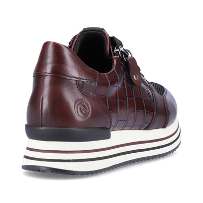 REMONTE - D1300-35 LACED FASHION SHOE WITH SIDE ZIP - BURGANDY