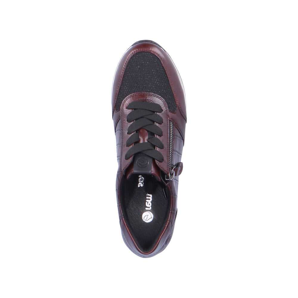 REMONTE - D1300-35 LACED FASHION SHOE WITH SIDE ZIP - BURGANDY