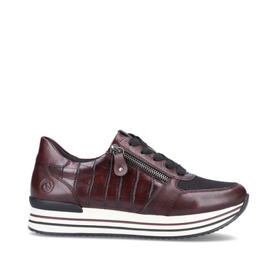 REMONTE - D1300-35 LACED FASHION SHOE WITH SIDE ZIP - BURGANDY