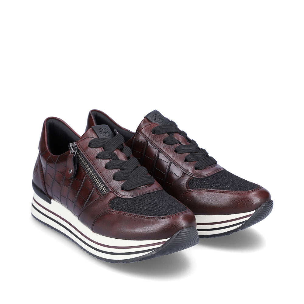 REMONTE - D1300-35 LACED FASHION SHOE WITH SIDE ZIP - BURGANDY