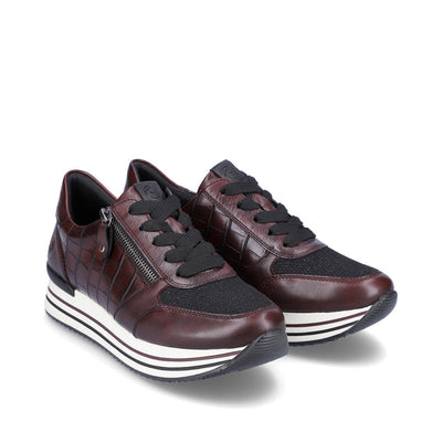 REMONTE - D1300-35 LACED FASHION SHOE WITH SIDE ZIP - BURGANDY