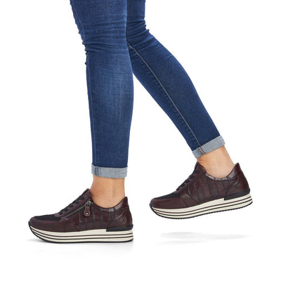REMONTE - D1300-35 LACED FASHION SHOE WITH SIDE ZIP - BURGANDY