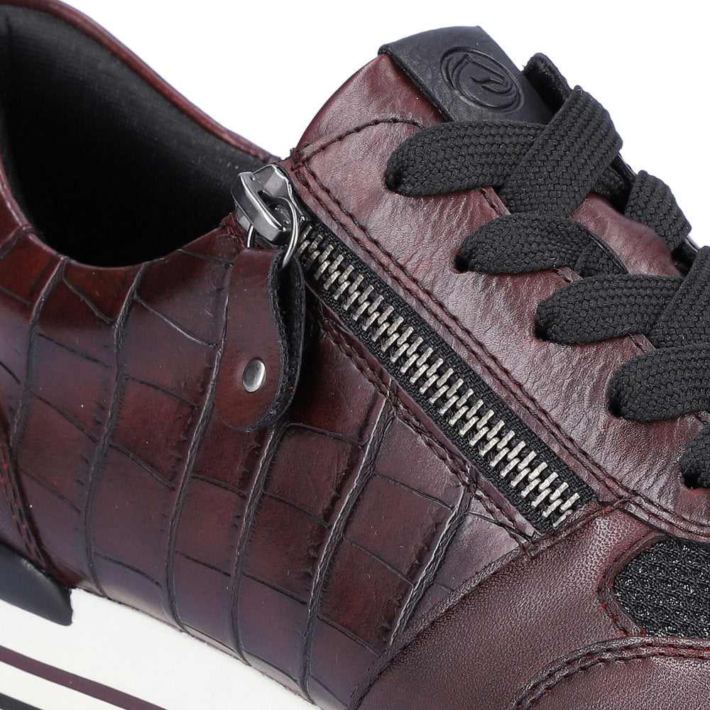 REMONTE - D1300-35 LACED FASHION SHOE WITH SIDE ZIP - BURGANDY