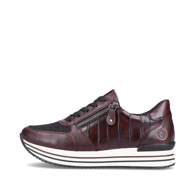 REMONTE - D1300-35 LACED FASHION SHOE WITH SIDE ZIP - BURGANDY