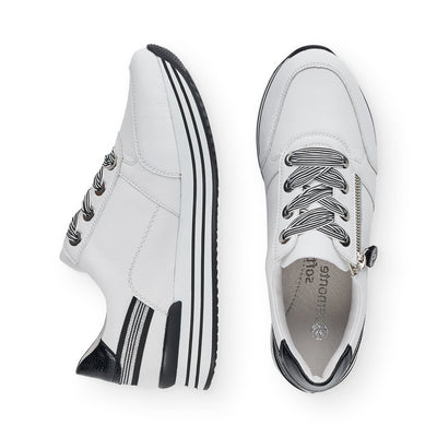 REMONTE - WEDGE LACED ZIP SHOE - WHITE/BLACK