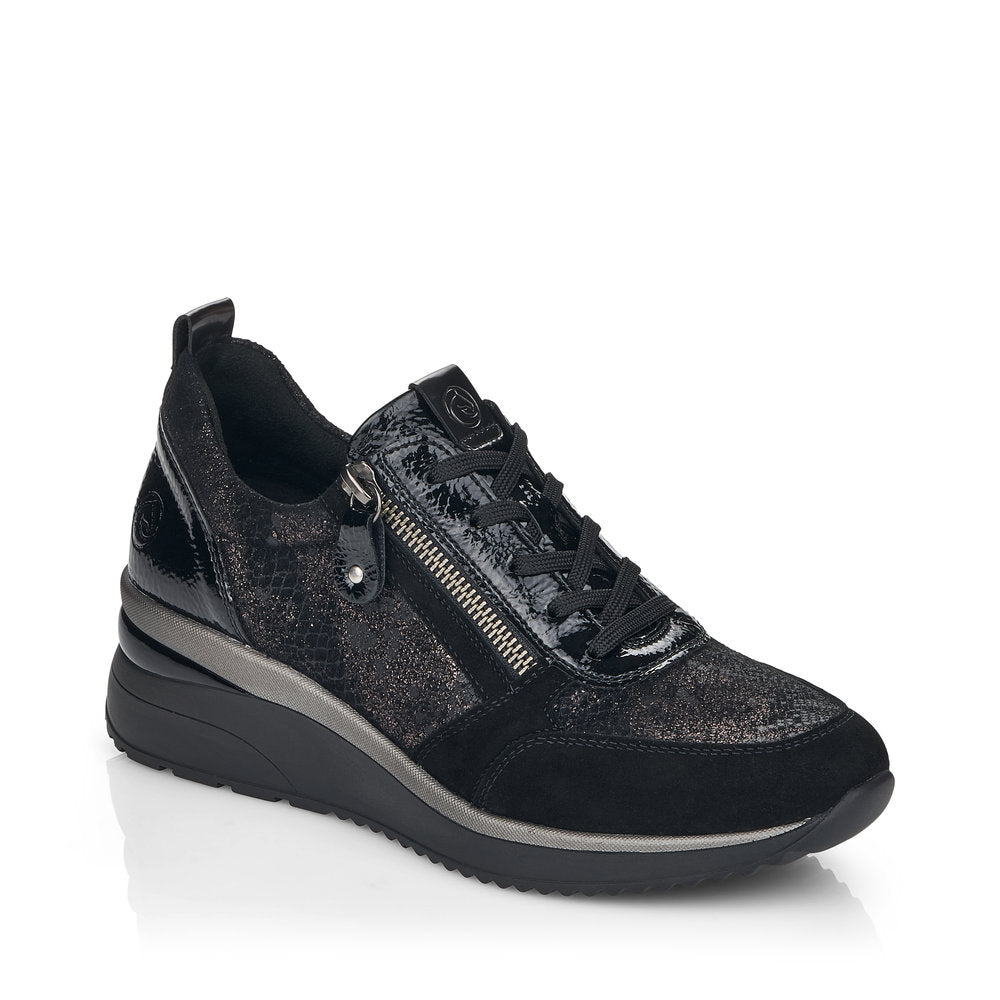 REMONTE - D2401-02 LACED WEDGE SHOE WITH ZIP - BLACK