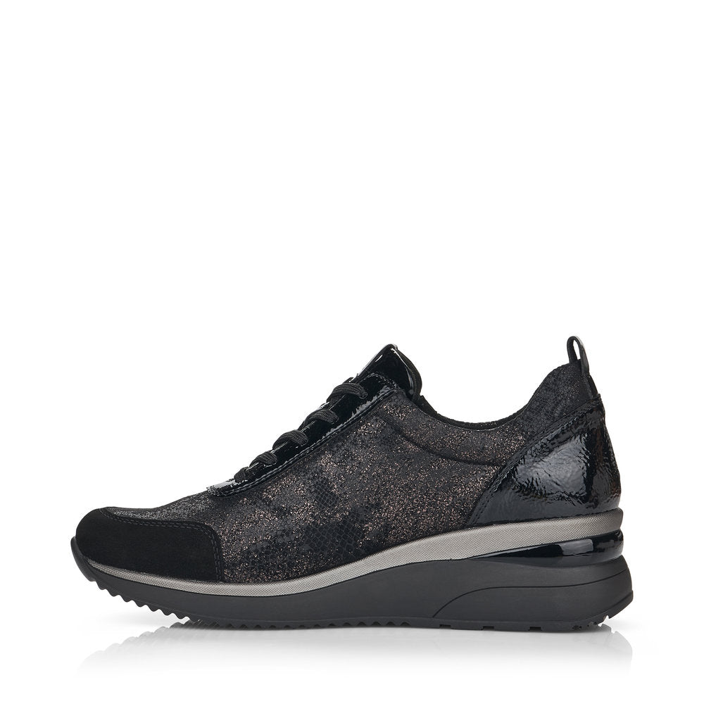 REMONTE - D2401-02 LACED WEDGE SHOE WITH ZIP - BLACK