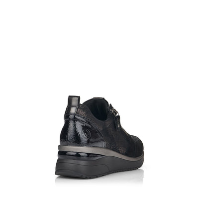 REMONTE - D2401-02 LACED WEDGE SHOE WITH ZIP - BLACK