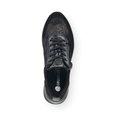 REMONTE - D2401-02 LACED WEDGE SHOE WITH ZIP - BLACK