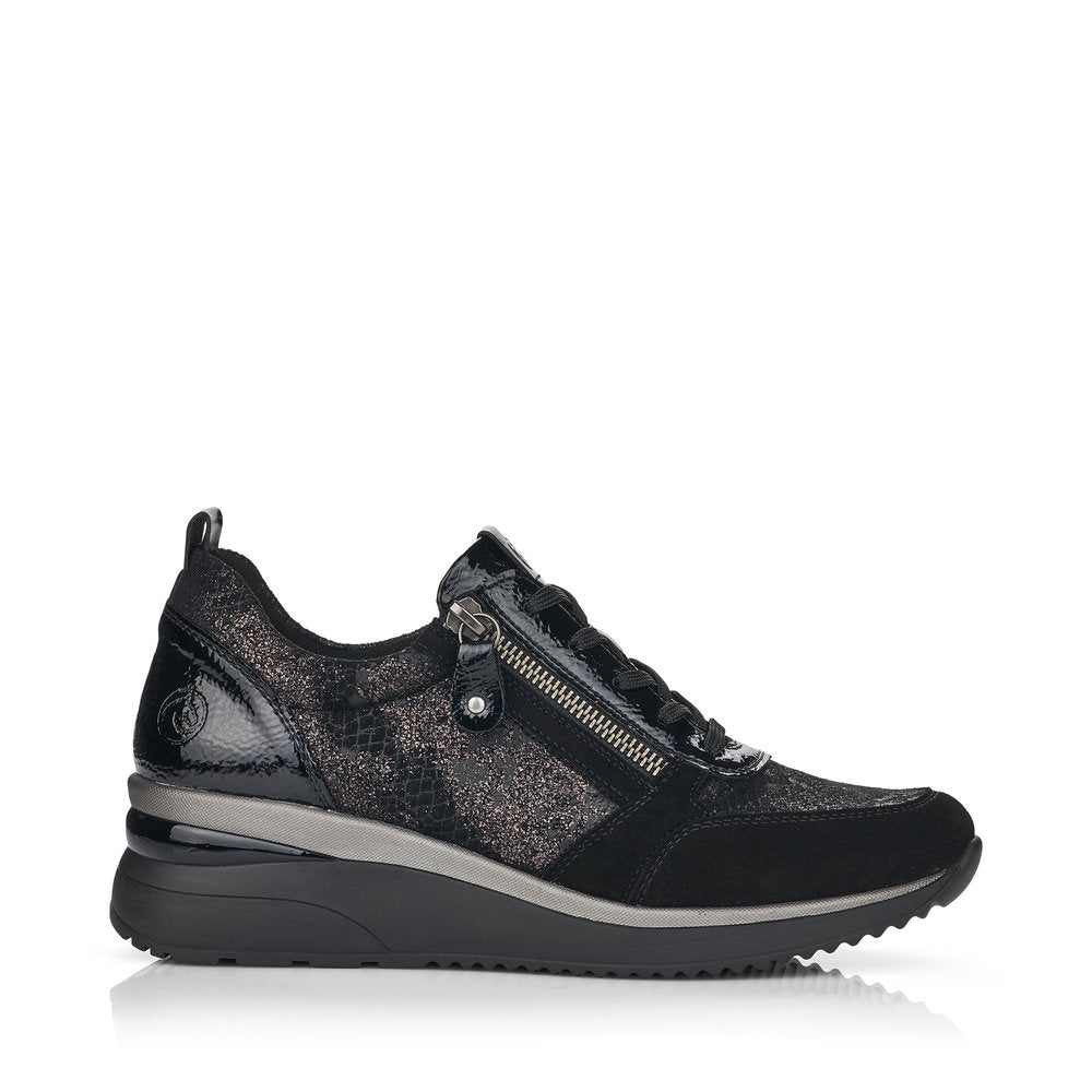 REMONTE - D2401-02 LACED WEDGE SHOE WITH ZIP - BLACK