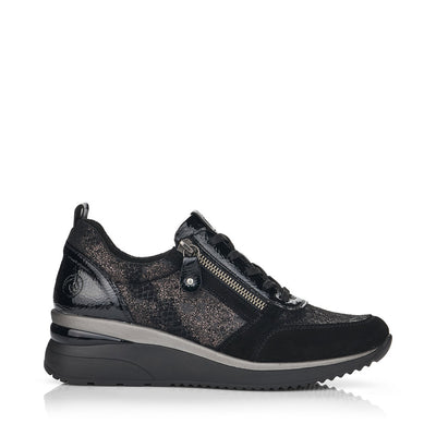 REMONTE - D2401-02 LACED WEDGE SHOE WITH ZIP - BLACK