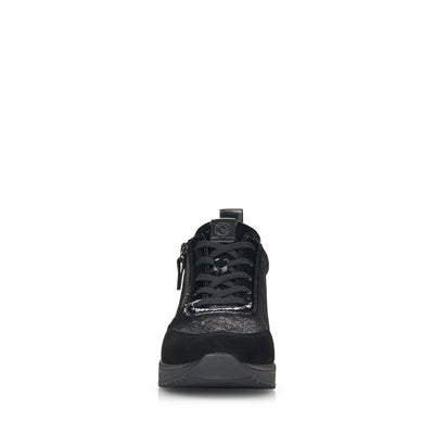 REMONTE - D2401-02 LACED WEDGE SHOE WITH ZIP - BLACK