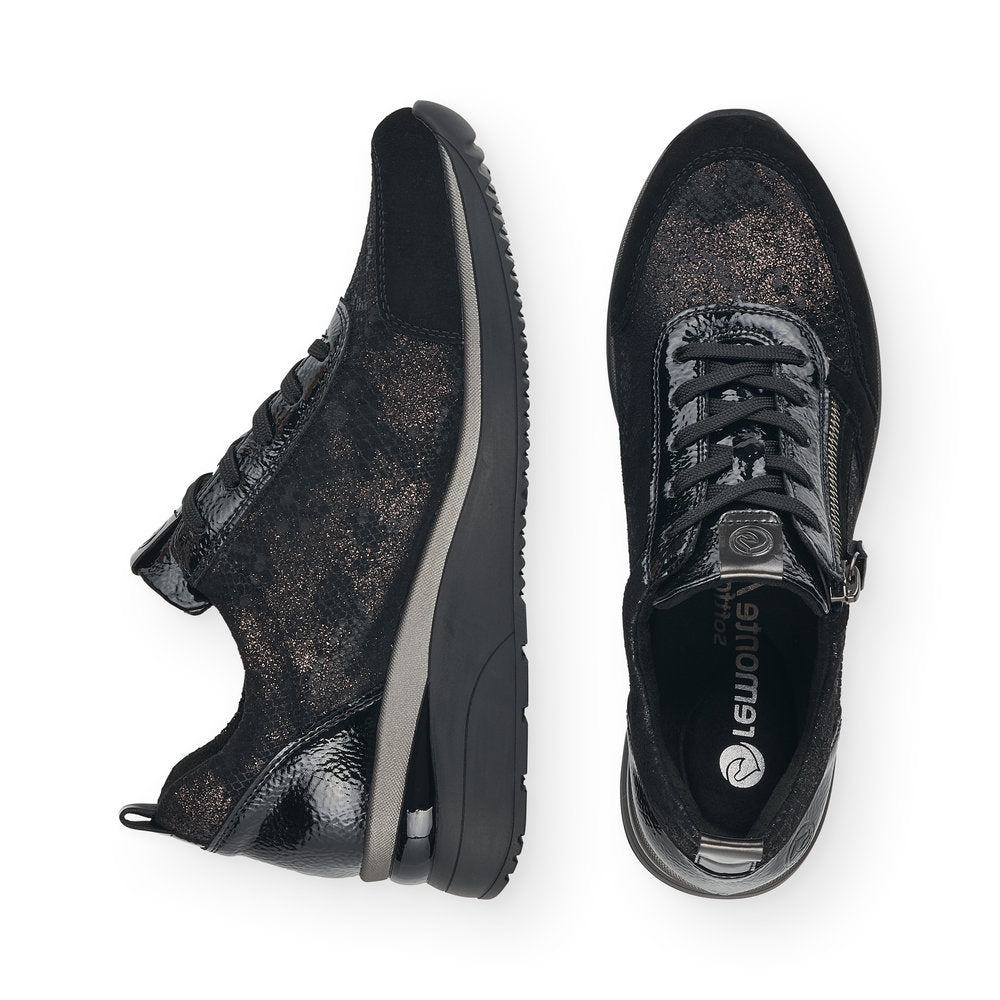 REMONTE - D2401-02 LACED WEDGE SHOE WITH ZIP - BLACK