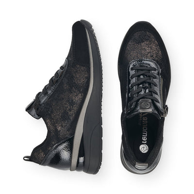 REMONTE - D2401-02 LACED WEDGE SHOE WITH ZIP - BLACK