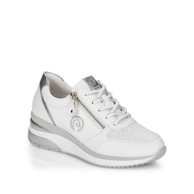 REMONTE- D2407-80 LOW WEDGE LACED/ZIP FASHION SHOE - WHITE