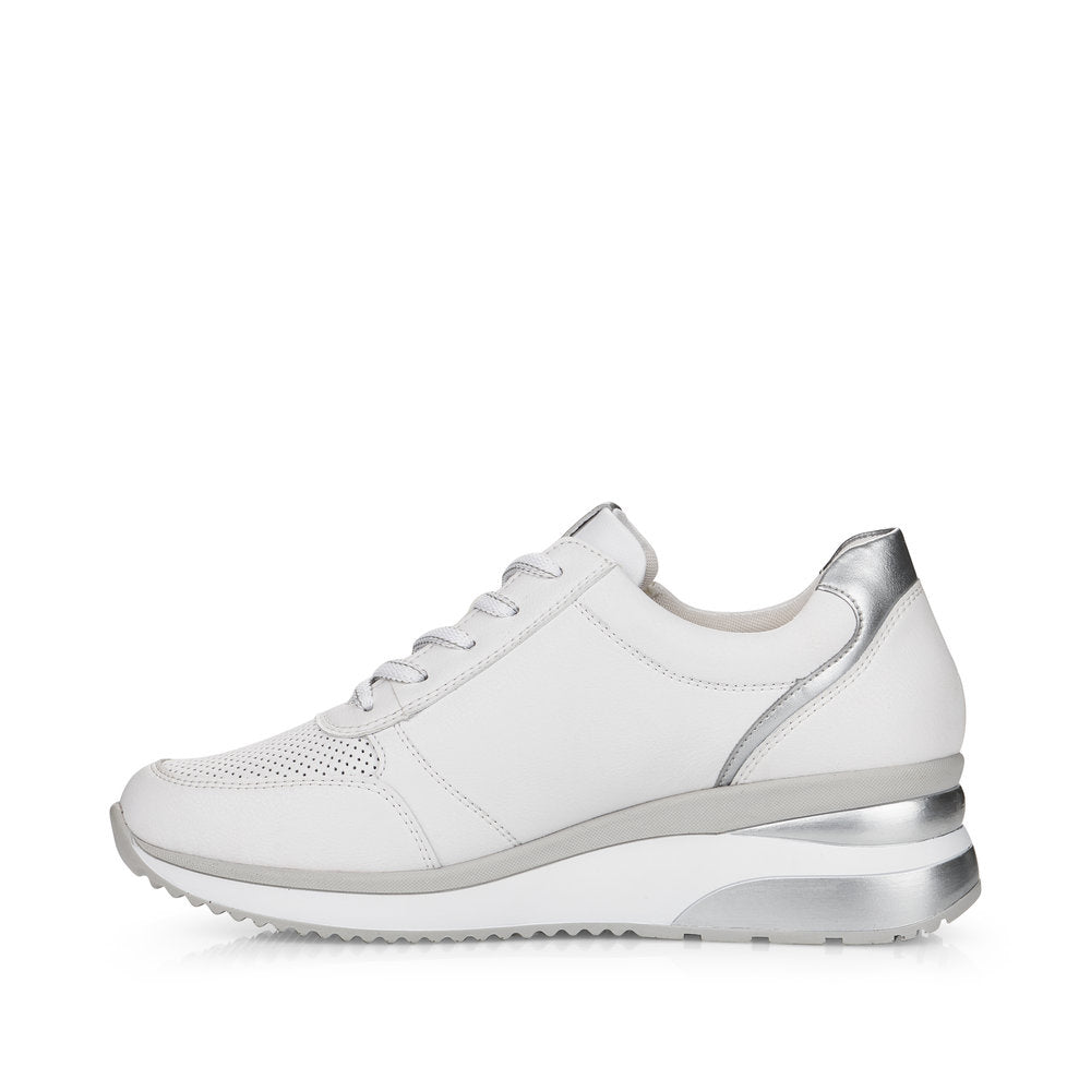 REMONTE- D2407-80 LOW WEDGE LACED/ZIP FASHION SHOE - WHITE